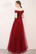 Robes de bal de soirée en dentelle rouge foncé à épaules dénudées, robes de bal personnalisées à bas prix, 18620