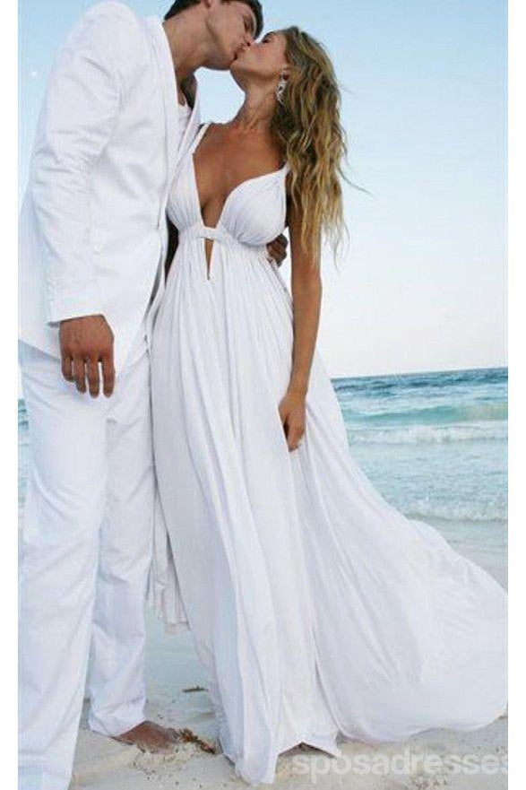 Einzigartige erotische einfache zufällige preiswerte weiße Strandhochzeitskleider, WD309