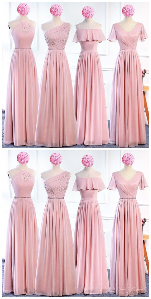 Προσιτό ρουζ ροζ πάτωμα μήκος αταίριαστα Σιφόν Παράνυμφος φορέματα σε απευθείας σύνδεση, WG536