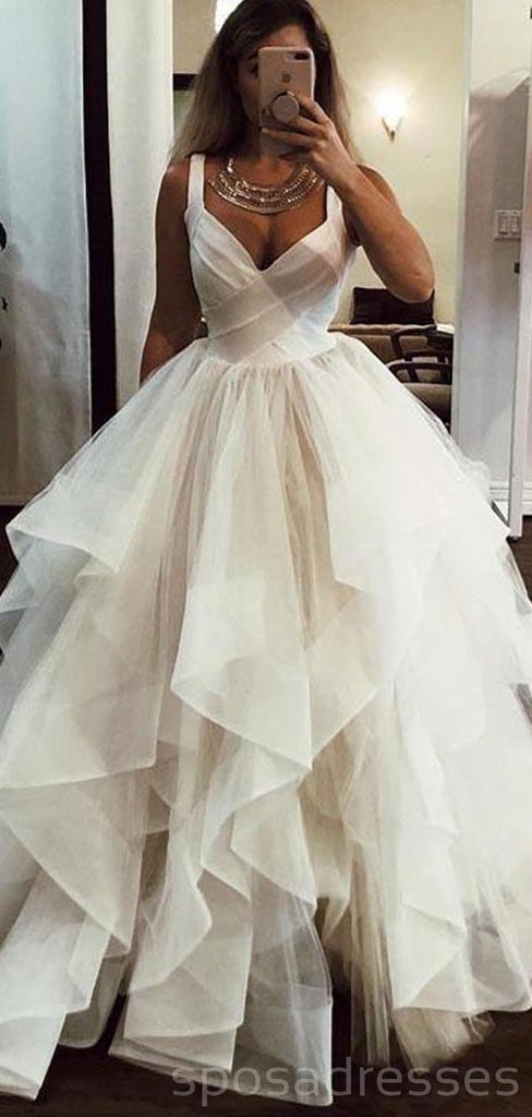Organza grossa marfim correias bola Gwon vestidos de casamento on-line, vestidos de noiva baratos de uma linha, WD466