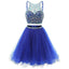 Σέξι Δύο Κομμάτια Royal Μπλε Χάντρες Τούλι Homecoming Prom Φορέματα, Οικονομικά Σύντομο Κόμμα Χορό Γλυκό 16 Φορέματα, Τέλεια Homecoming Φορέματα Κοκτέιλ, CM352