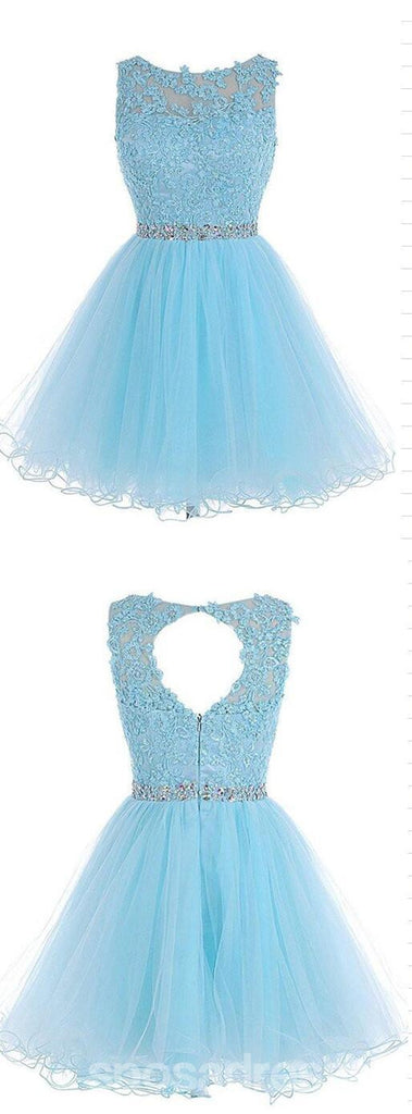 Προκλητικός Ανοίξτε πίσω το Φως Μπλε δαντελλών του Tulle homecoming prom φορέματα, CM0020