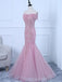 Pink Off Shoulder Lace Beaded Sereia Long Evening Prom Vestidos, Noite Party Prom Vestidos, 18641
