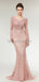 Μακρυμάνικα δαντέλα Γοργόνα Ροδάκινο βραδινά φορέματα Prom, Φόρεμα βραδινού πάρτι Prom, 12020