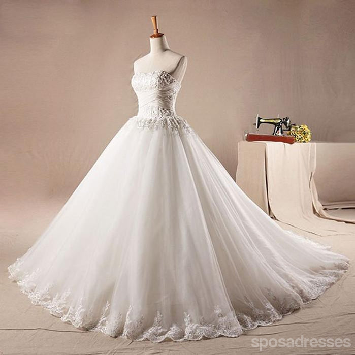 Strapless Uma linha Lace Beaded Uma linha Casamento Dresses, Dresses de casamento personalizados, vestidos de casamento baratos, WD215
