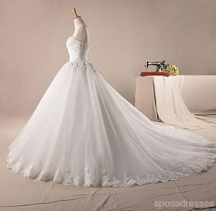Strapless Uma linha Lace Beaded Uma linha Casamento Dresses, Dresses de casamento personalizados, vestidos de casamento baratos, WD215