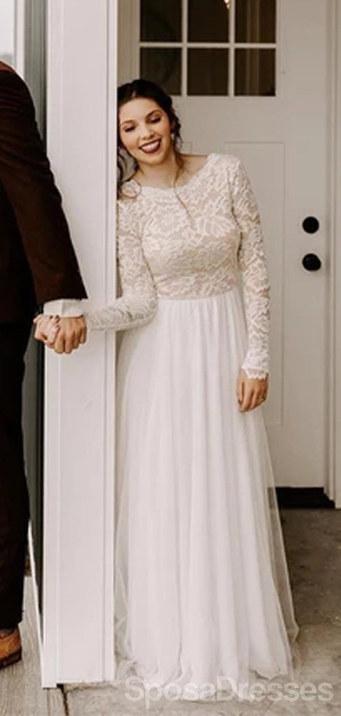 Long Sleeves Backless Cheap Wedding Vestidos Online, Vestidos De Noiva Exclusivos Baratos, WD607