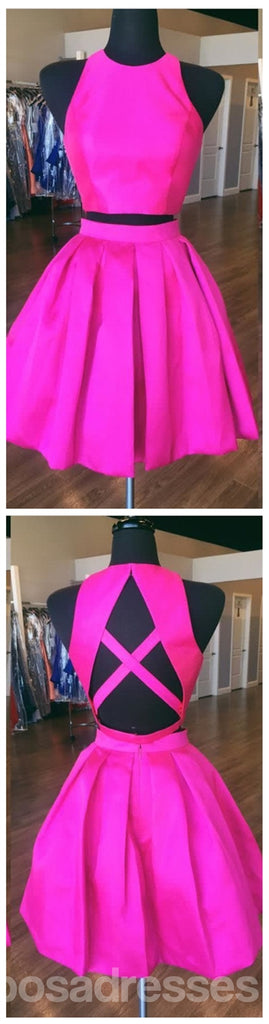 Sexy Open Back Hot Pink Zweiteilige einfache billige Homecoming Kleider 2018, CM490