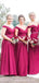 Hot Pink Off Shoulder Long Bridesmaid Φορέματα σε απευθείας σύνδεση, Φτηνές παράνυμφοι φορέματα, WG695