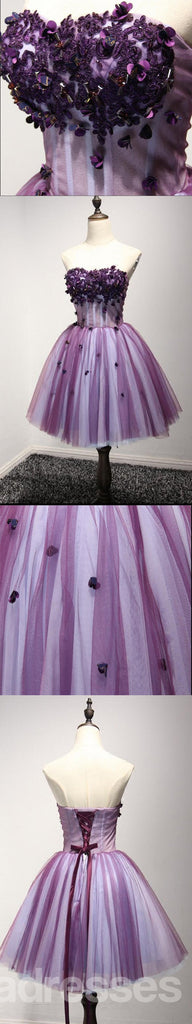 Μωβ στράπλες δαντέλα Homecoming Prom φορέματα, φθηνά Homecoming Φορέματα, CM214