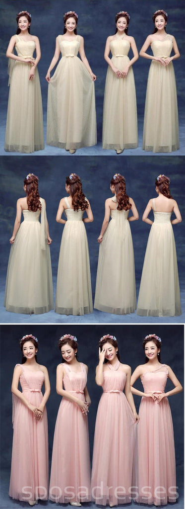 Nicht übereinstimmende Eleganten Pfirsich-Art Tüll Lange Brautjungfer Kleider, Billige Benutzerdefinierte Lange Brautjungfer Kleider Erschwinglich Brautjungfer Kleider, BD011