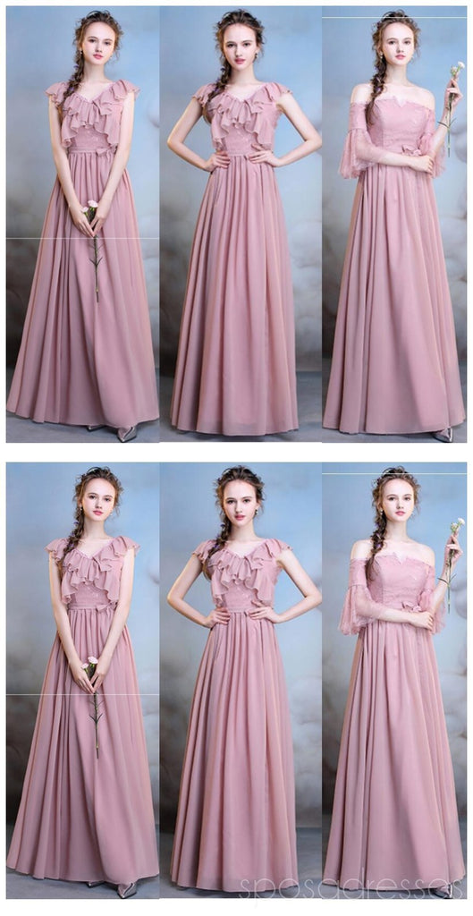 Chiffon Dusty Pink Long Long Incompatível Simples Vestidos baratos de dama de honra on-line, WG508