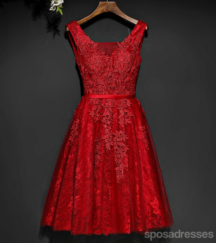 Κόκκινη Δαντέλλα Β Neckline με Χάντρες Homecoming Prom Φορέματα, Οικονομικά Κορσέ Πίσω Σύντομο Κόμμα Φορέματα Prom, Τέλεια Homecoming Φορέματα, CM259