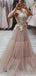 Renda V Neck ver através de uma linha longa Prom Dresses, Cheap Sweet 16 vestidos, 18411