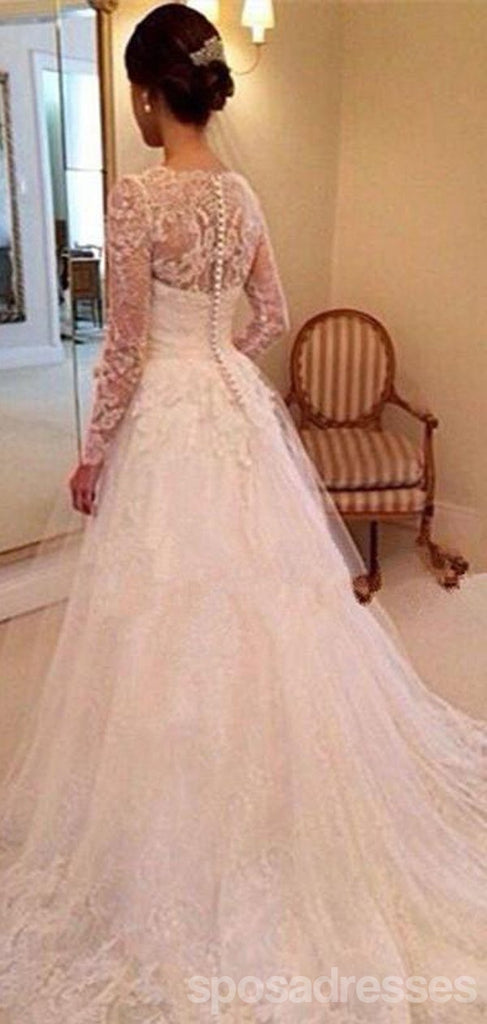Robes de mariée pas chères en dentelle à manches longues populaires en ligne, WD400