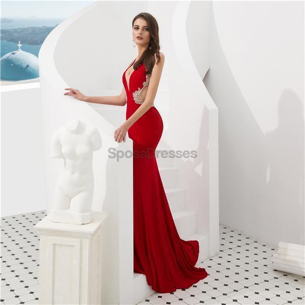 Boné Mangas Red Beaded Sereia See Through Evening Prom Vestidos, Evening Party Prom Vestidos, 12087