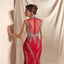 Robes de bal de soirée sirène fortement perlées à col haut rouge, robes de soirée, 12071