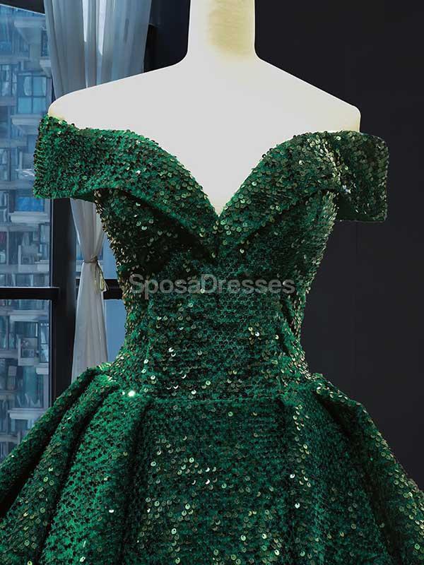 De l'épaule paillette d'Emerald Green longues robes de bal d'étudiants du soir, robes de bal d'étudiants du parti du soir, 12234