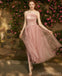 Robes de demoiselle d'honneur pas cher courtes en tulle de dentelle rose poussiéreux dépareillées en ligne, WG535