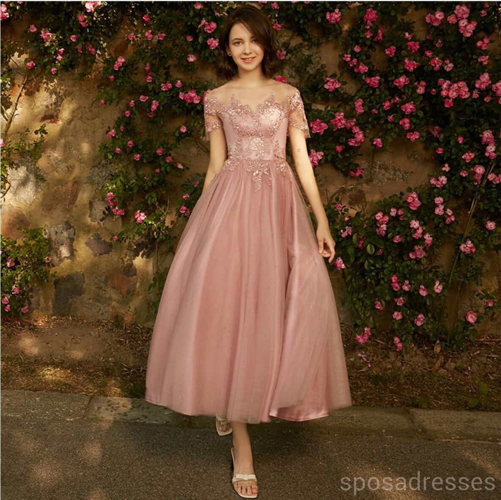 Σκονισμένο Ροζ Δαντελλών του Tulle Κοντές που δεν Ταιριάζουν Φθηνά Παράνυμφος Φορέματα σε απευθείας Σύνδεση, WG535