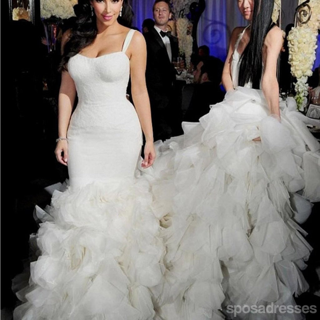 Απλό σχέδιο Γεια-χαμηλά προκλητικά Φορέματα δεξίωσης γάμου Σιφόν γοργόνων άσπρα, WD0022