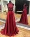 Σκούρο Κόκκινο Halter Ανοιχτή Πλάτη διακοσμημένη με Χάντρες Πατωμάτων Μακρά Συνήθεια Φορέματα Prom Βραδιού, 17423