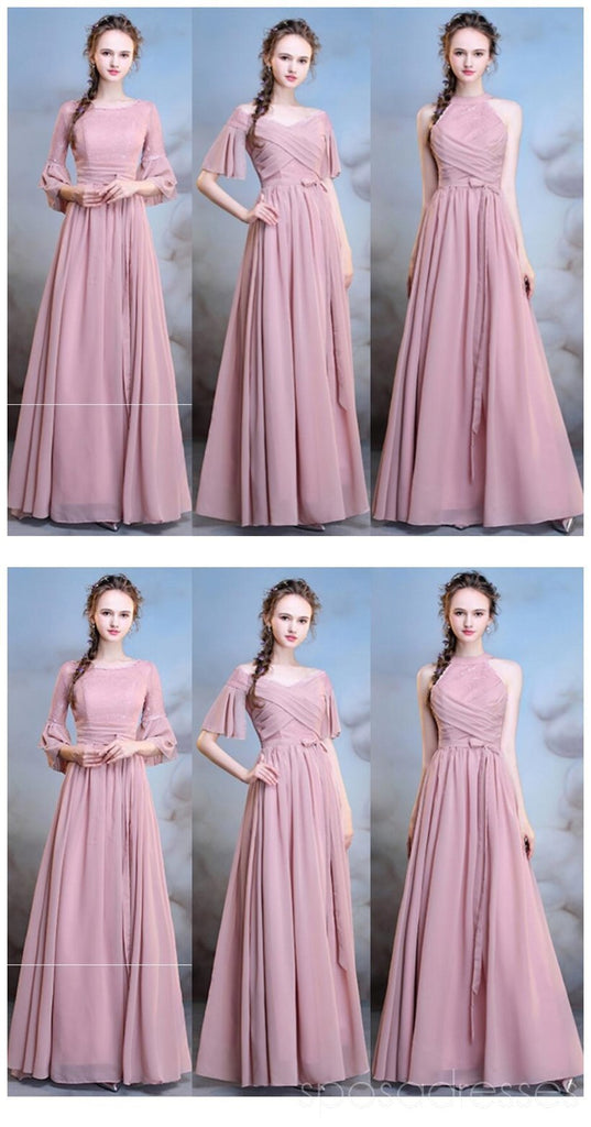 Σιφόν Μακρύ αταίριαστο σκονισμένο ροζ φθηνά φορέματα παράνυμφων σε απευθείας σύνδεση, WG509
