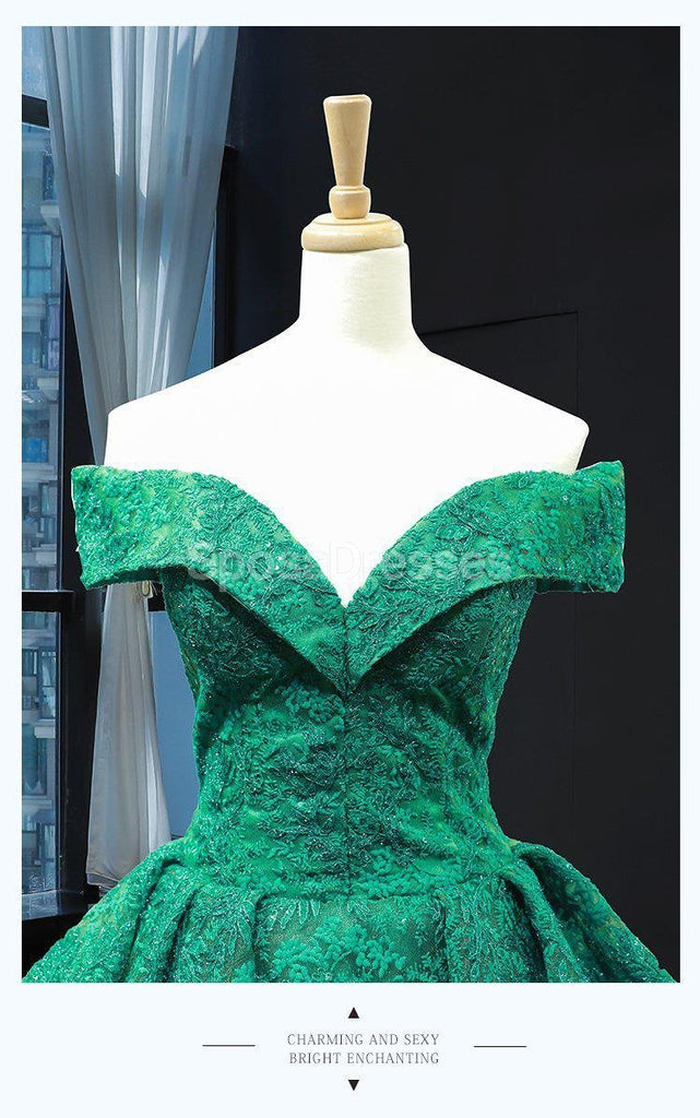 Off Shoulder Smaragdgrüne Pailletten lange Abendkleider, Abendparty-Abendkleider, 12234