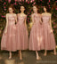 Robes de demoiselle d'honneur pas cher courtes en tulle de dentelle rose poussiéreux dépareillées en ligne, WG535