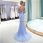Manches longues bleu sirène lourdement perlé robes de bal de soirée, robes de bal de soirée, 12057