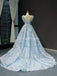 Einzigartige Tiffany Blue a-line Rüschen Lange Abend Prom Kleider, Abend Party Prom Kleider, 12235