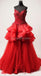 Robe de soirée longue en dentelle à volants perlés en dentelle rouge, robes de soirée, 12306