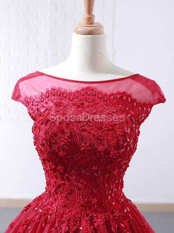 Mangas de boné Ruffles Red Ball Gown Vestidos de Baile de Formatura, Vestidos de Baile de Festa da Noite, 12265