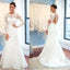 Στρογγυλή λαιμόκοψη μακρυμάνικη λευκή δαντέλα σέξι γοργόνα Γαμήλια φορέματα, WD0023