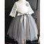 Στρογγυλή λαιμόκοψη δαντέλα φούστα από γκρι φούστα με λουλούδια, υπέροχα φθηνά φορέματα μικρών κοριτσιών, FG067
