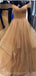 Robes de soirée longues en tulle scintillant à épaules dénudées, robes de bal personnalisées à bas prix, 18593