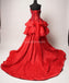 Robe de soirée longue en dentelle à volants perlés en dentelle rouge, robes de soirée, 12306