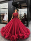 Πολυτελές Σκούρο Κόκκινο Δαντέλα Φόρεμα Μπάλα Τούλι Μακρά Βραδινά Φορέματα Prom, 17475