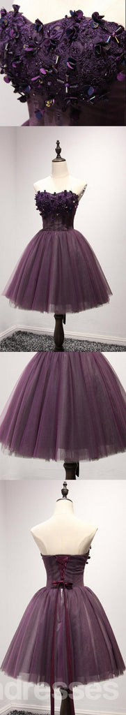 Στράπλες Μωβ Δαντέλα Homecoming Prom Φορέματα, Οικονομικά Σύντομο Κόμμα Κορσέ Πίσω Φορέματα Prom, Τέλεια Homecoming Φορέματα, CM218