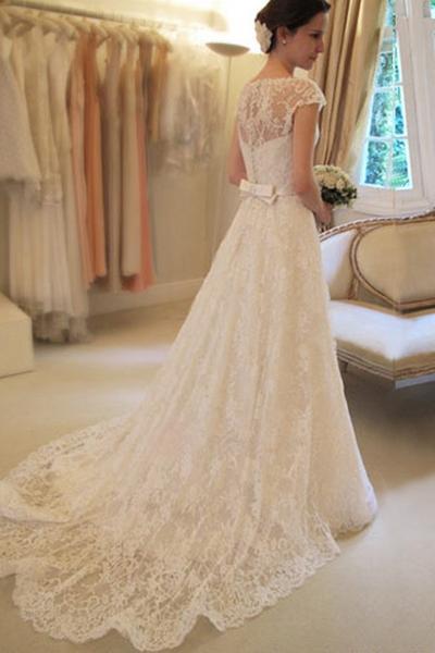Cap Sleeve Lace A linha de vestidos de noiva, 2017 vestidos de casamento personalizados longos, vestidos de noiva a preços acessíveis, 17095