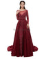 Manches longues rouge foncé lourdement perlé robes de bal de soirée, robes de bal de soirée, 12100