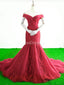 Fora do ombro vermelho sereia vestidos de baile, vestidos de festa à noite, 12266