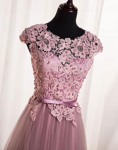 Σκονισμένο Ροζ Ανοίξτε Πίσω το Μανίκι Καπ Συνήθειας Μακρύ Βράδυ Φορέματα Prom, 17722
