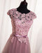 Dusty Pink Open Back Cap Ärmel Custom Long Evening Prom Dresses, 17722