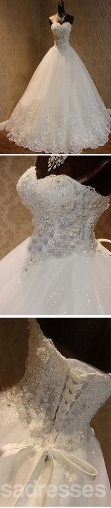Πολυτελή Γλυκιά μου διακοσμημένες με Χάντρες Rhinestone Άσπρα Γαμήλια Φορέματα Δαντελλών, Τούλι Νυφικό, WD0025