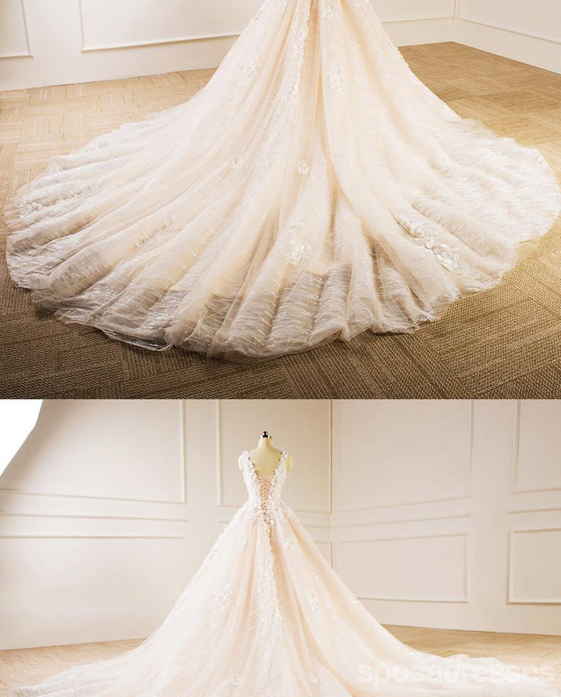 Elegante Decote sem alças Lace Cauda Longa Vestidos de Noiva sob medida Vestidos de Casamento, Vestidos de Casamento Baratos, WD218