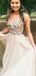 Σπαγγέτι Λουριά Σαμπάνια διακοσμημένο με Χάντρες Φθηνά Μακρά Βραδινά Φορέματα Prom, Βράδυ Πάρτι, Φορέματα Prom, 12307