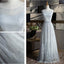 Αντιστοιχισμένα κομψά, γκρι δαντέλα μαλακά φορέματα παράνυμφων από τούλι, φθηνά φορέματα μακρυά παράνυμφων συνήθειας, οικονομικά φορέματα παράνυμφων, BD014
