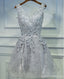 Δύο λουράκια με γκρι δαντέλα Beec Homecoming Prom, Προσιτά φορέματα με κοντό πάρτι Prom, Τέλεια φορέματα Homecoming, CM263