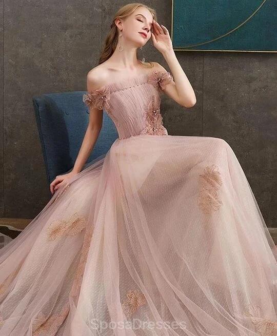 Blush Pink Off épaule longues robes de bal bon marché de soirée, robes de soirée, 12339